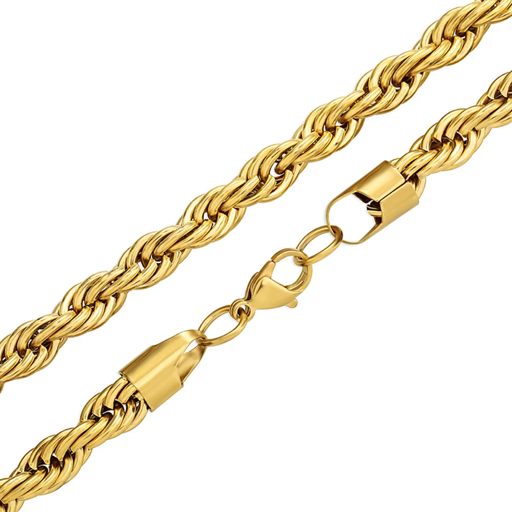 8MM Stainless Steel Rope Chain Necklace 18"20"24"  Gold Color