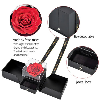 Eternal Rose Preserved Flower Proposal Jewelry Box Earrings