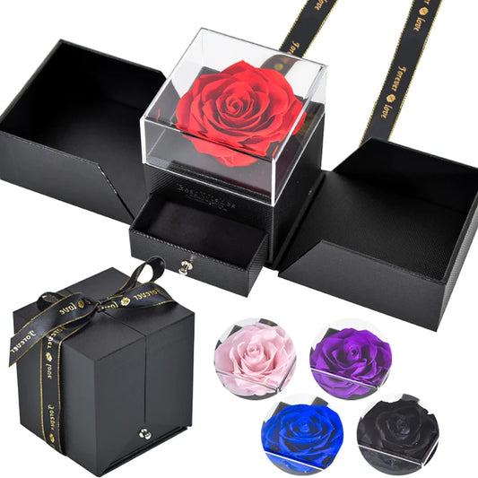 Eternal Rose Preserved Flower Proposal Jewelry Box Earrings