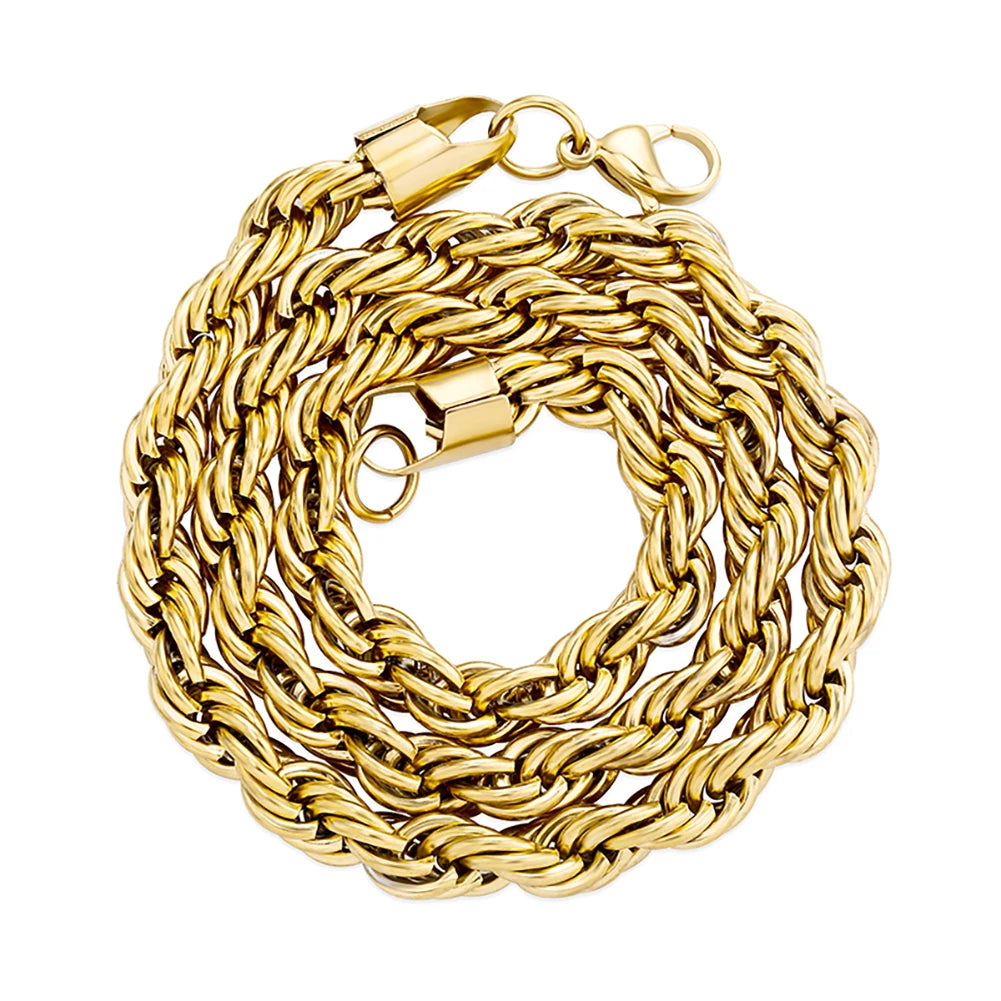 8MM Stainless Steel Rope Chain Necklace 18"20"24"  Gold Color