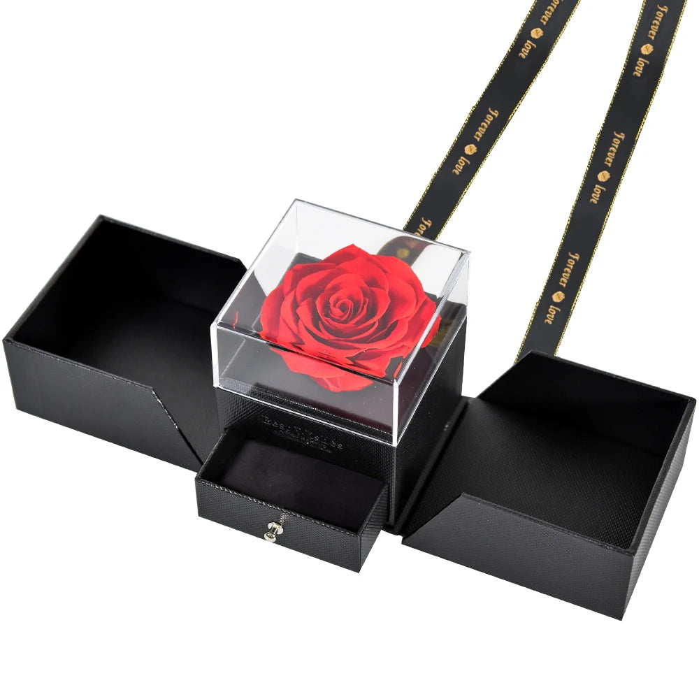 Eternal Rose Preserved Flower Proposal Jewelry Box Earrings