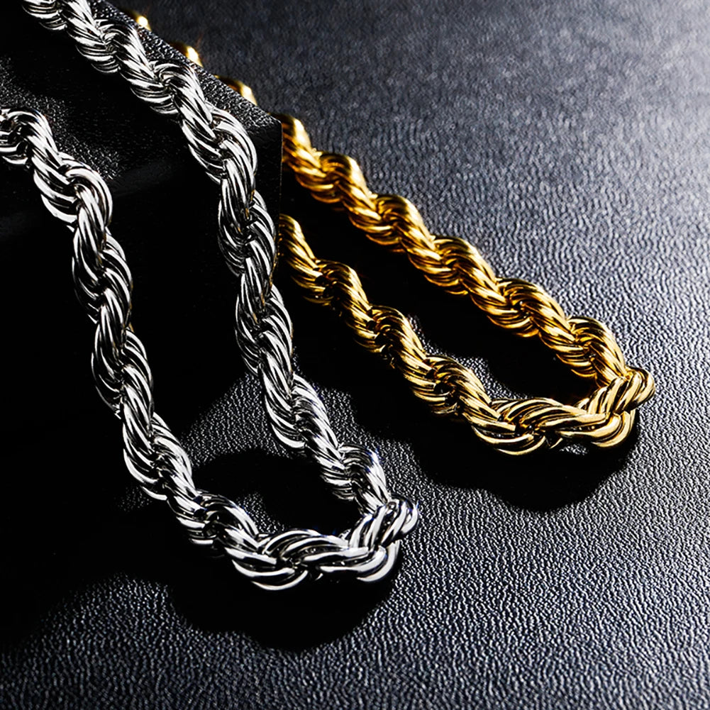 8MM Stainless Steel Rope Chain Necklace 18"20"24"  Gold Color