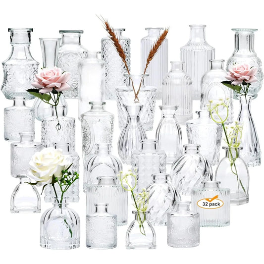 Vases for Flowers, Small Vintage Glass Bottles 32 pcs