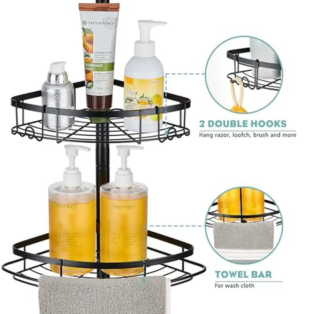 Stainless Steel Corner Shower Caddy Tension Pole, Rustproof