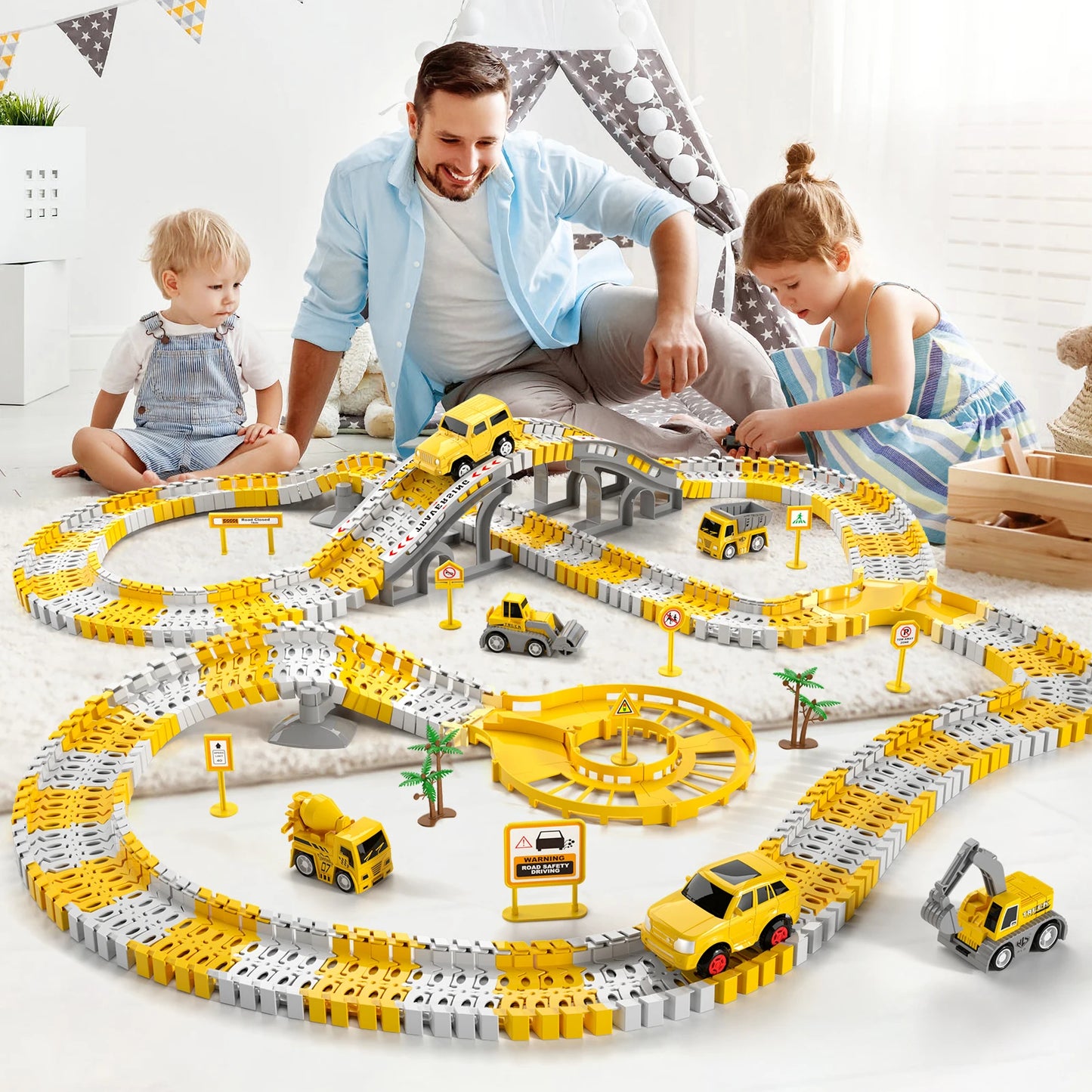 Toddler Boy Toys 236 PCS Race Tracks  6 PCS Construction Car Toys