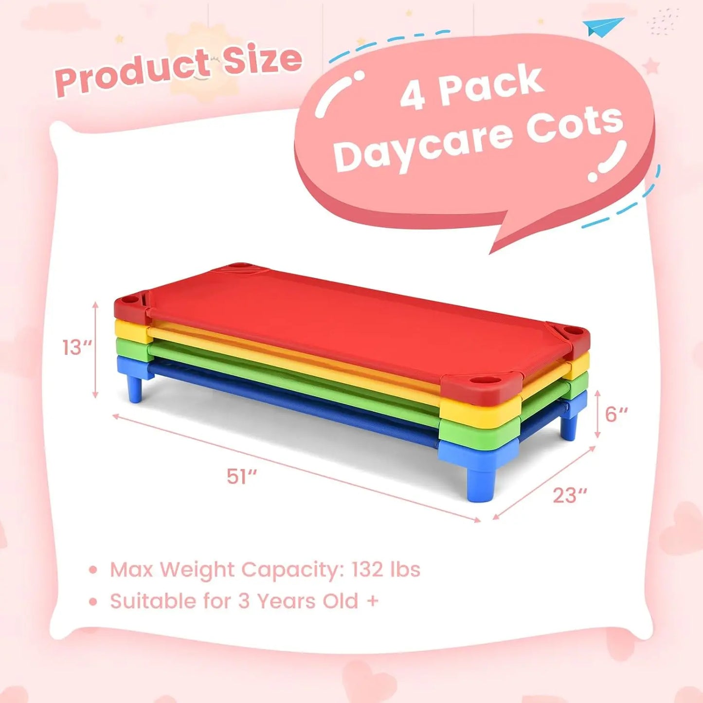 Toddler Daycare Stackable Cots Easy Lift Corner