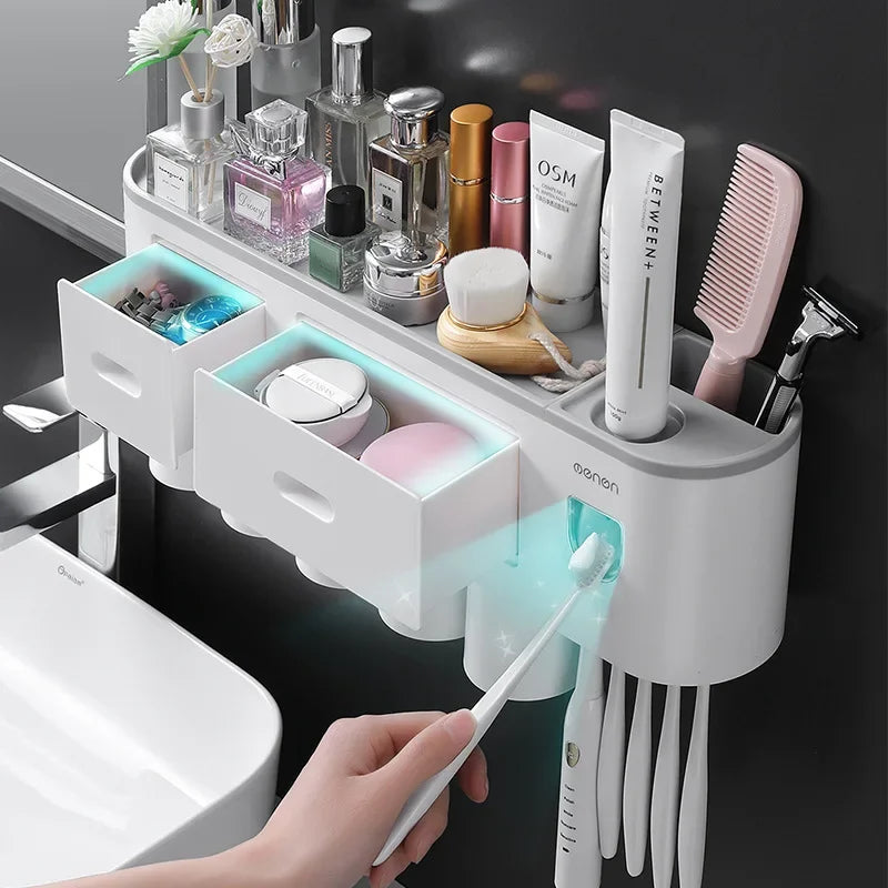 Magnetic Inverted Toothbrush Holder, Toothpaste Squeezer Dispenser