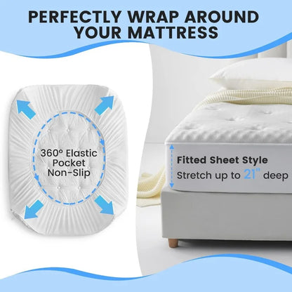 Reversible Queen Mattress Pad Memory Foam, Bamboo , Noiseless Waterproof Mattress