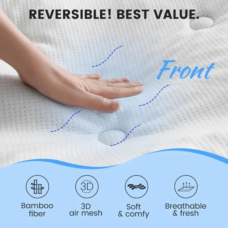 Reversible Queen Mattress Pad Memory Foam, Bamboo , Noiseless Waterproof Mattress