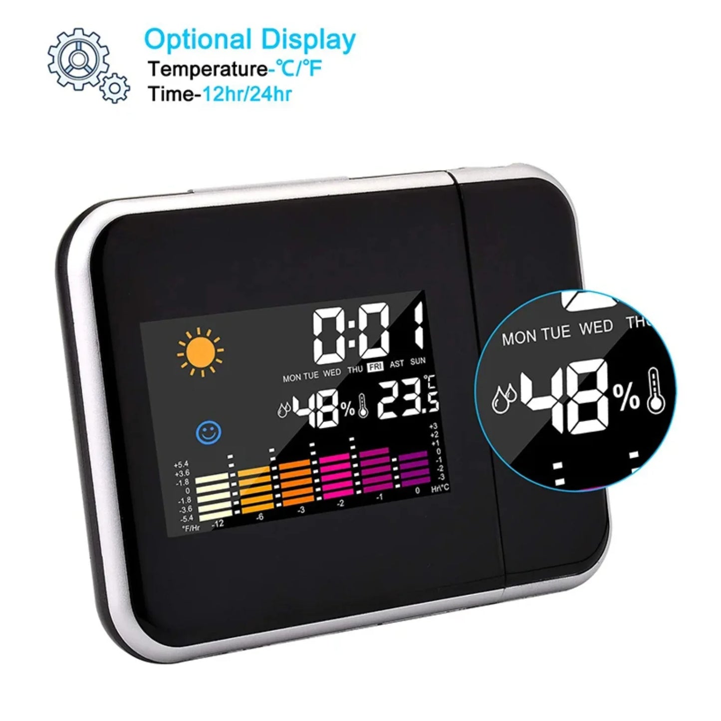 LED Digital Smart Alarm Clock Desktop  Time Projector Snooze