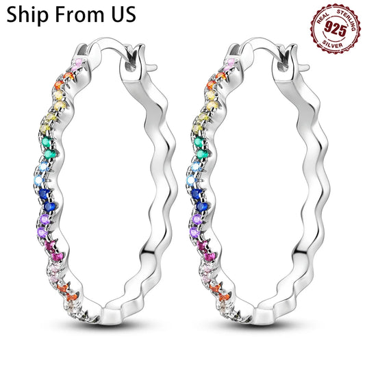 Sterling Silver Colorful Jewelry Fashion Zircon Circle Hoop Earrings