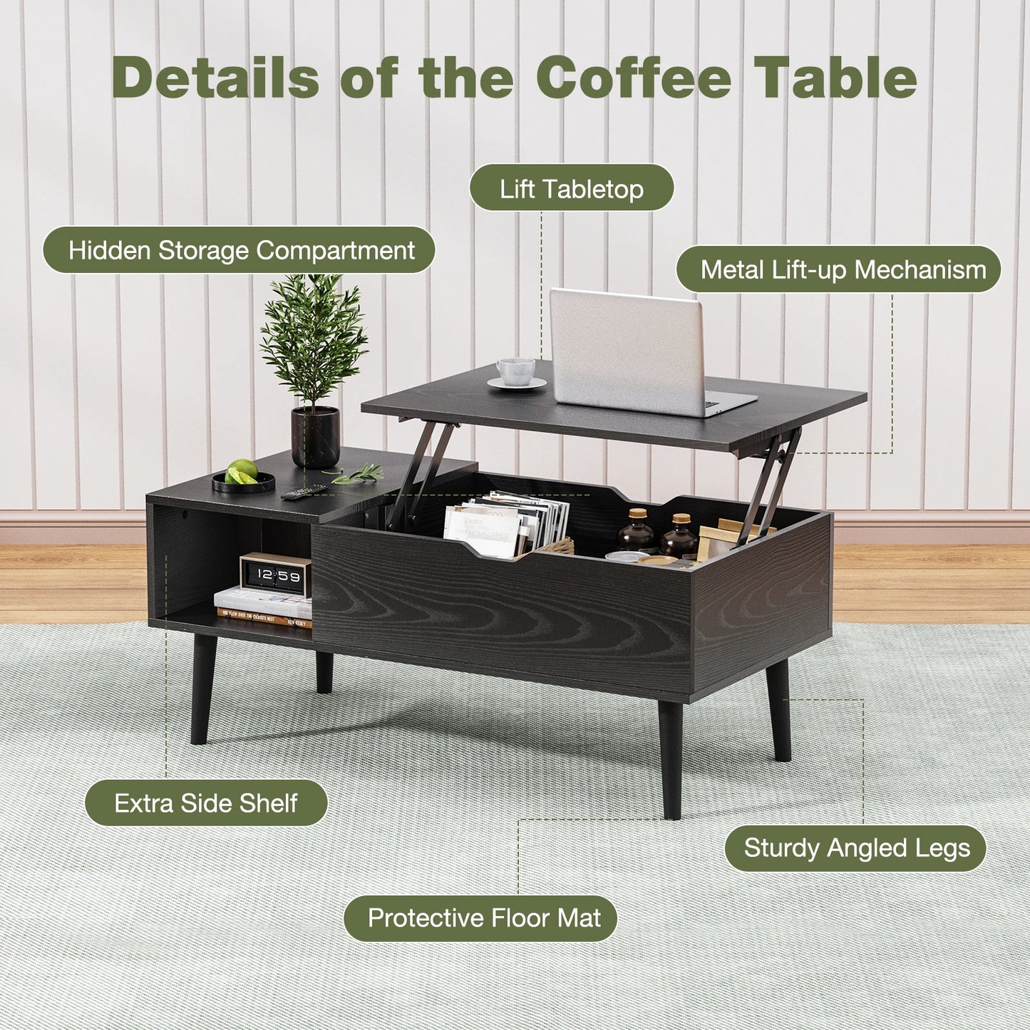 Lift Top Coffee Tables 39.37"x19.7" Adjustable Storage Shelf