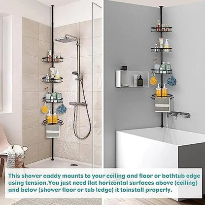 Stainless Steel Corner Shower Caddy Tension Pole, Rustproof