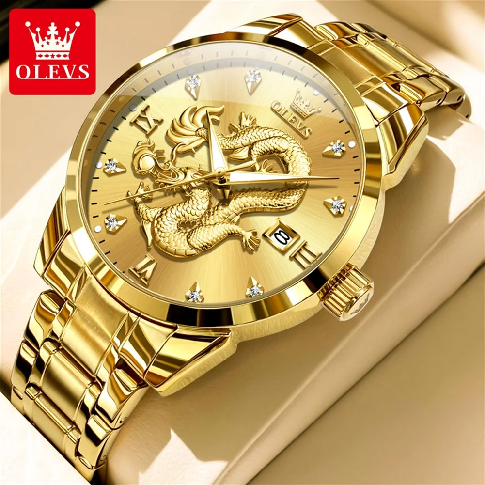 Men's Watch Luxury Dragon Dial Diamond Watch  Waterproof Stainless Steel