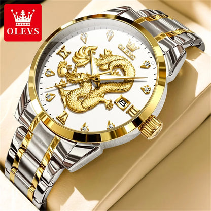 Men's Watch Luxury Dragon Dial Diamond Watch  Waterproof Stainless Steel