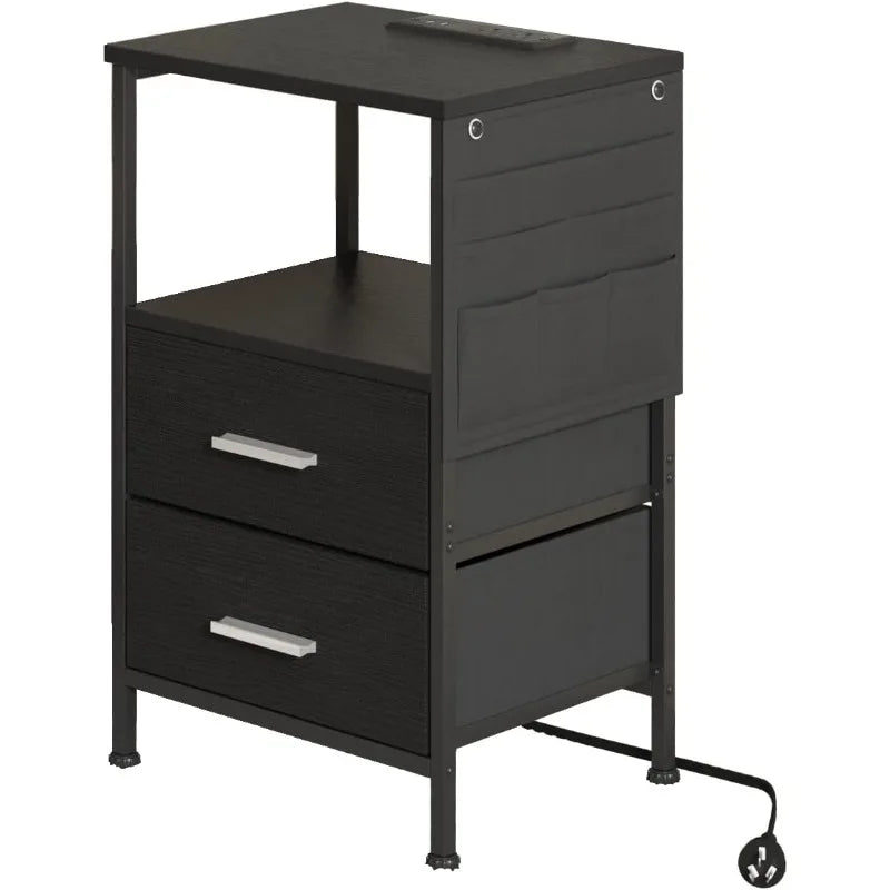 End Table w Charging USB Port, 2 Drawers & Storage Shelf