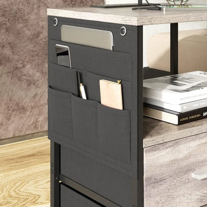 End Table w Charging USB Port, 2 Drawers & Storage Shelf