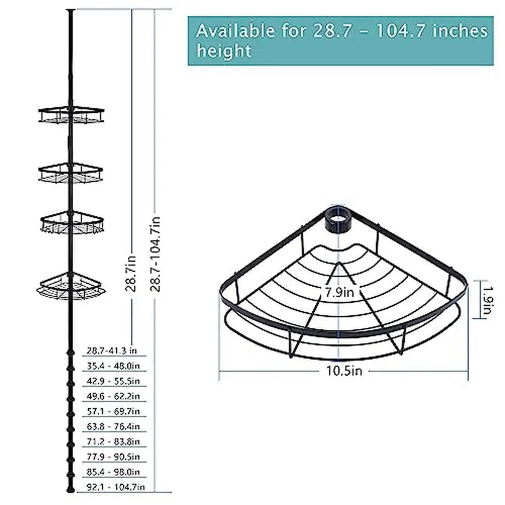 Stainless Steel Corner Shower Caddy Tension Pole, Rustproof