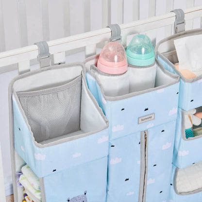 Sunveno Crib Organizer for Baby Crib Hanging Storage Bag Baby Clothing Caddy Organizer for Essentials Bedding Diaper Nappy Bag