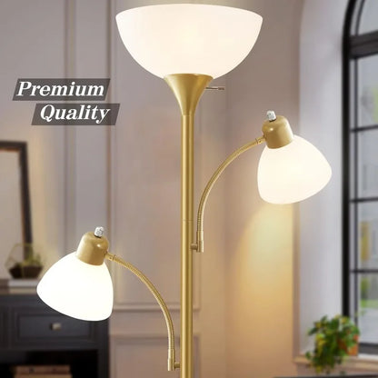 3 Light  Gold Modern Tall Standing Lamps, Industrial Bright Floor Lamp