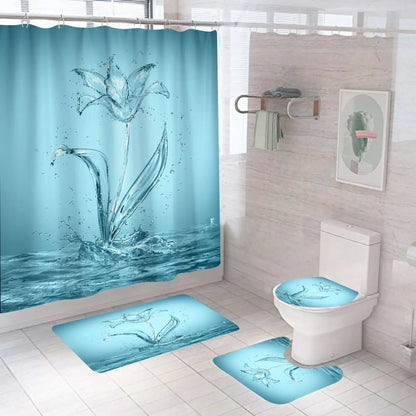 3D Digital Printing Flowers Shower Curtain Waterproof Polyester Bathroom Curtains Colorful Shower Curtain Set Bath Mats Rugs