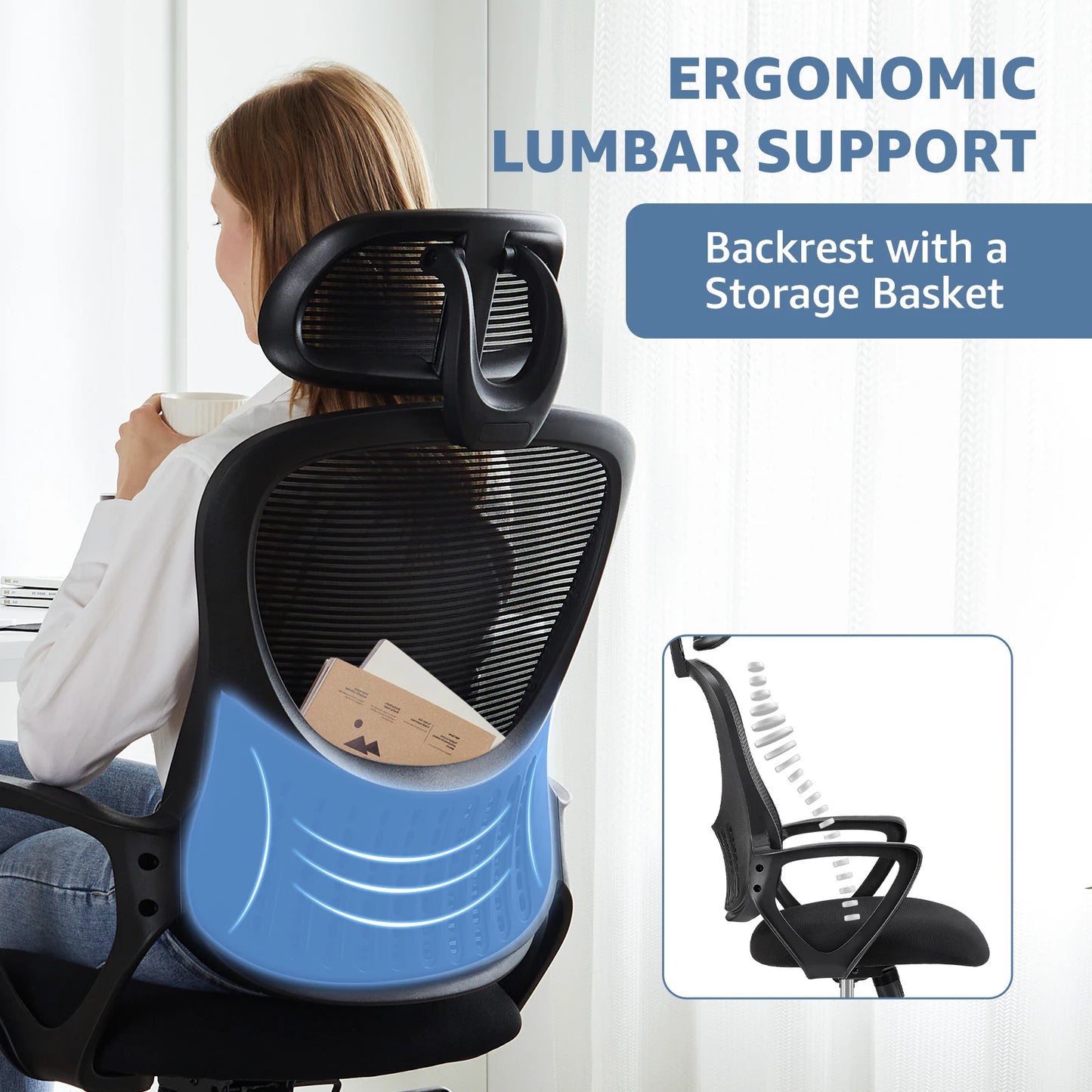 Ergonomic Mesh Fixed Armrest Office Computer Desk Chair