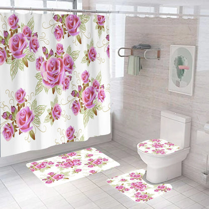 3D Digital Printing Flowers Shower Curtain Waterproof Polyester Bathroom Curtains Colorful Shower Curtain Set Bath Mats Rugs