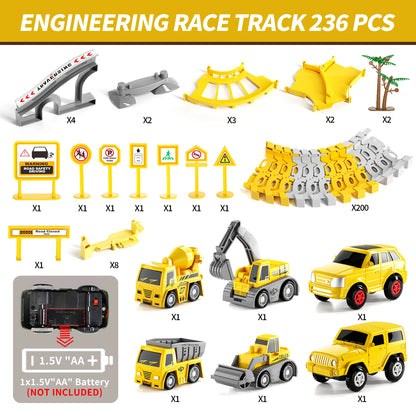 Toddler Boy Toys 236 PCS Race Tracks  6 PCS Construction Car Toys