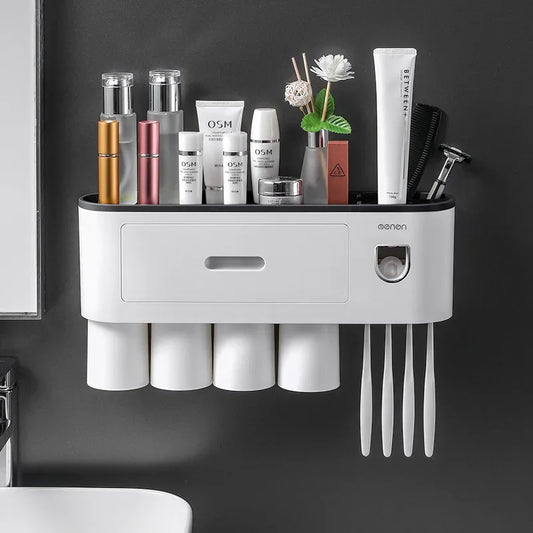 Magnetic Inverted Toothbrush Holder, Toothpaste Squeezer Dispenser