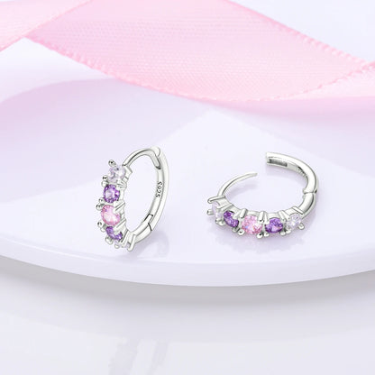 Hot Sterling Silver 925 Pink Purple Zircon Gradient Hoop Earrings