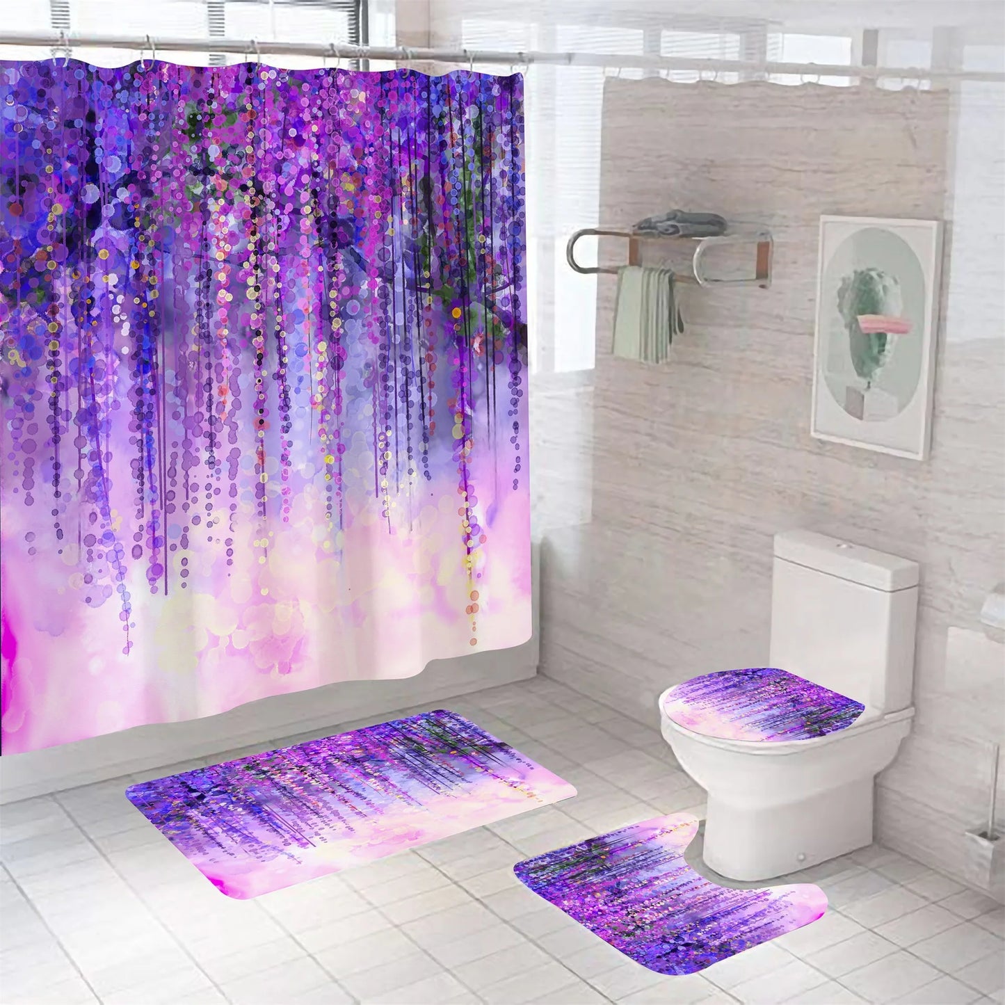 3D Digital Printing Flowers Shower Curtain Waterproof Polyester Bathroom Curtains Colorful Shower Curtain Set Bath Mats Rugs