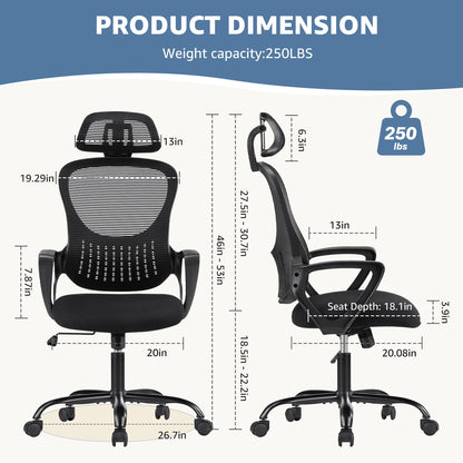 Ergonomic Mesh Fixed Armrest Office Computer Desk Chair