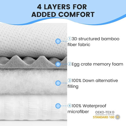 Reversible Queen Mattress Pad Memory Foam, Bamboo , Noiseless Waterproof Mattress