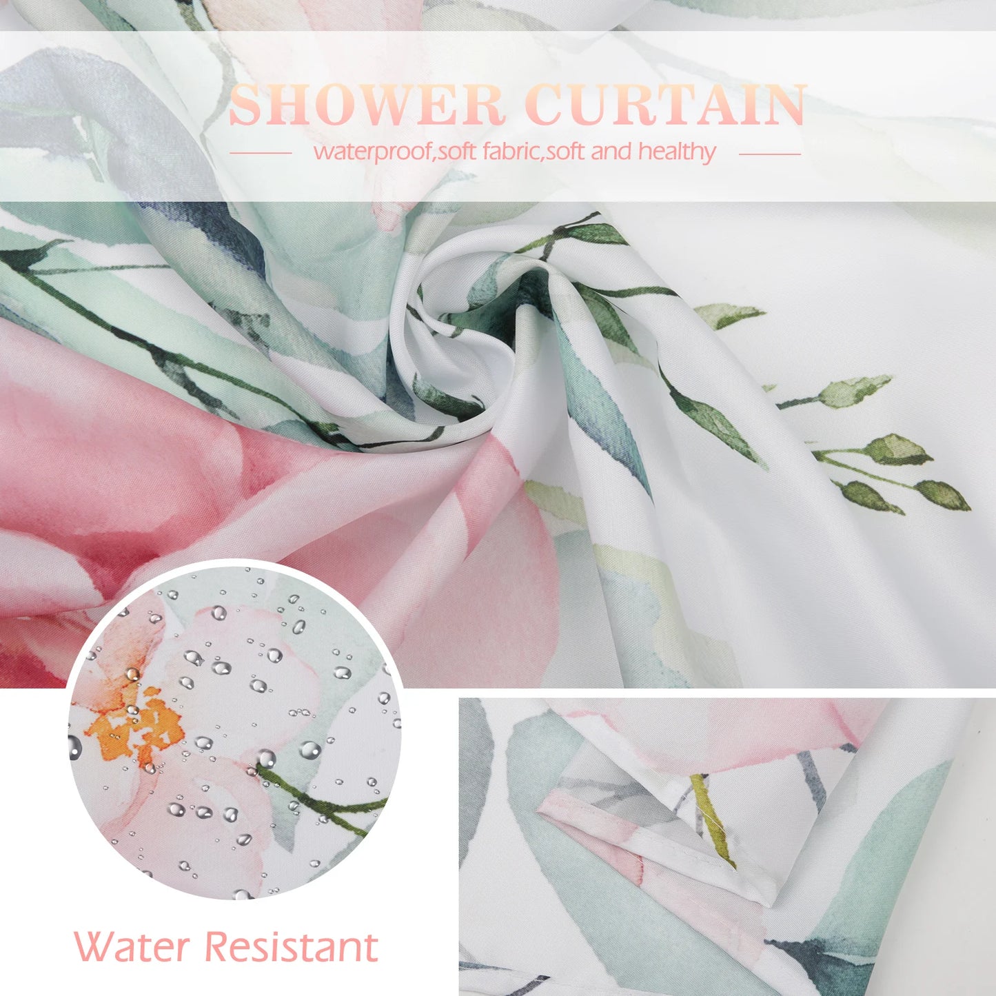 Waterproof polyester fabric Pink Rose Flower Eucalyptus Leaves