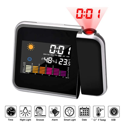 LED Digital Smart Alarm Clock Desktop  Time Projector Snooze