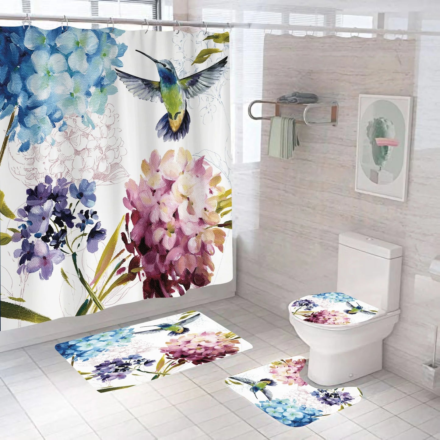 3D Digital Printing Flowers Shower Curtain Waterproof Polyester Bathroom Curtains Colorful Shower Curtain Set Bath Mats Rugs